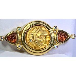 Jessara Brooch Sun Moon Rhinestones Gold Tone Rare Vintage